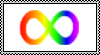 a white stamp with the rainbow infinity autistic symbol on it