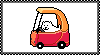 an animated stamp showing the small white dog from deltarune driving its orange car