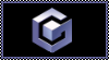 a stamp with a black background and a dark blue border, with the gamecube logo on it